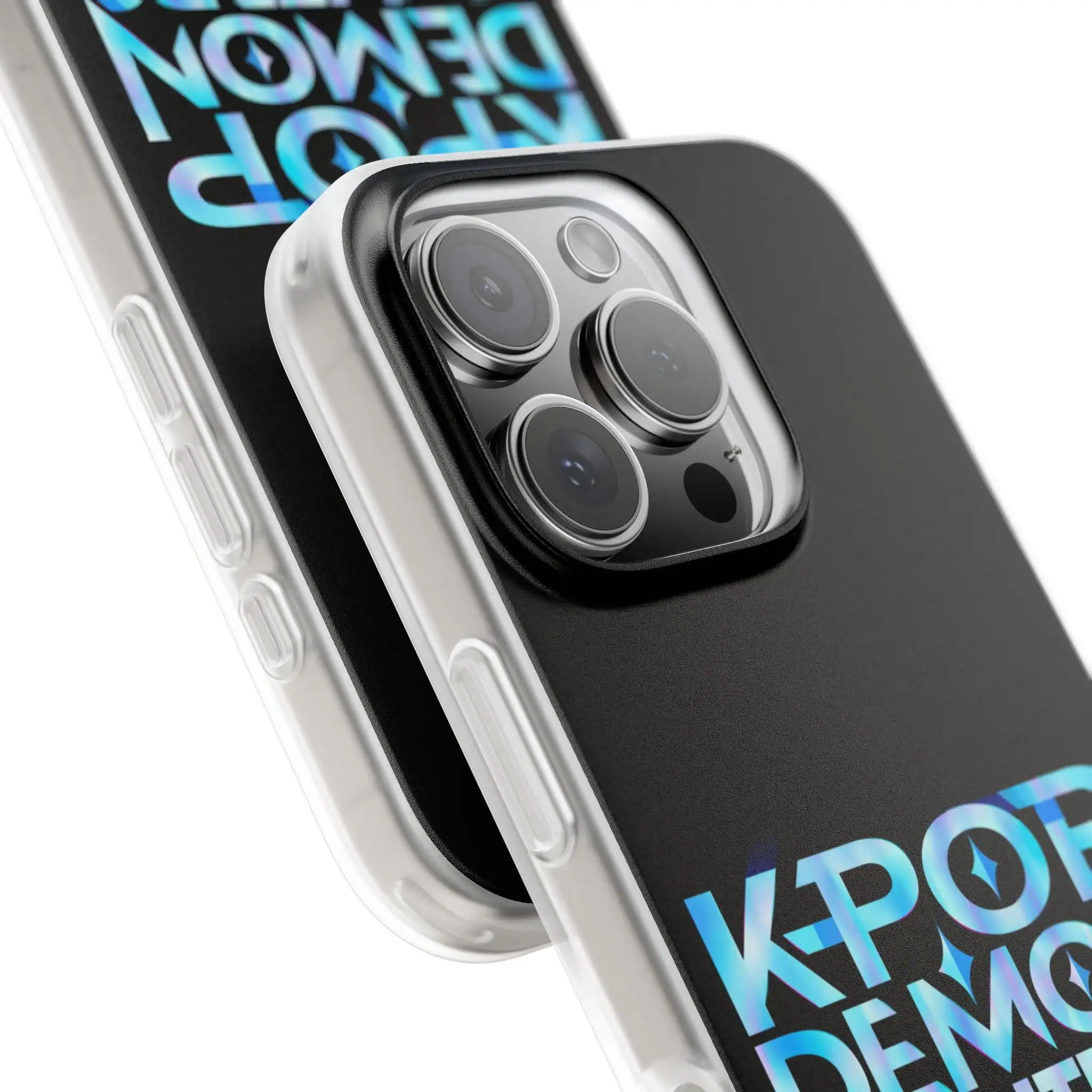 Kpop demon hunters merch iPhone case with bold graphic design and vibrant colors featuring popular character themes.