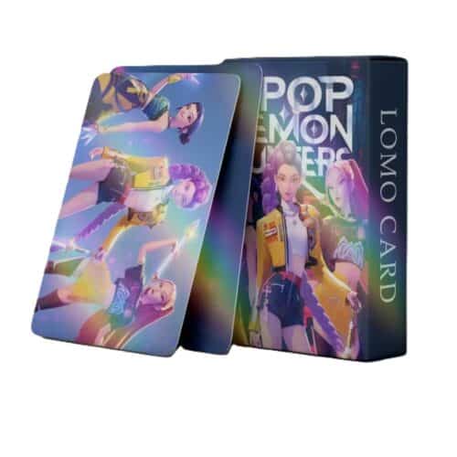 Kpop demon hunters merch featuring vibrant character artwork and collectible cards from the popular game. Perfect for fans and collectors wanting stylish, themed merchandise.